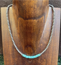 Load image into Gallery viewer, Blue Turquoise 4mm Sterling Silver Pearls Choker Bead Necklace. 16 Inch. Gift