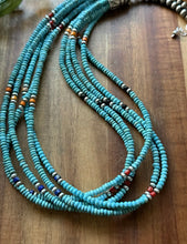 Load image into Gallery viewer, Sterling Silver Multi Strand Stone Blue Turquoise Bead Necklace. 24 inch