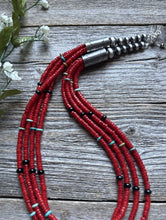 Load image into Gallery viewer, Sterling Silver Multi Strand Red Coral Bead Necklace 22 Inch