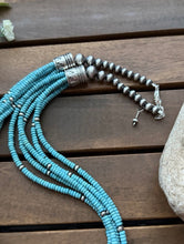 Load image into Gallery viewer, Sterling Silver Multi Strand Blue Turquoise Bead Necklace. 24 inch. Gift