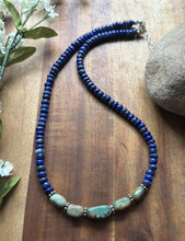 Load image into Gallery viewer, Sterling Silver Blue Lapis Turquoise Nuggets Bead Necklace 18 inch Gift
