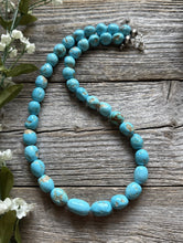 Load image into Gallery viewer, Chunky Sleeping Beauty Turquoise Sterling Silver Nuggets Bead Necklace 18 inch