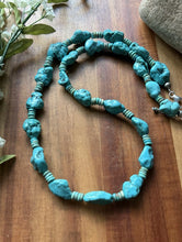 Load image into Gallery viewer, Sterling Silver Blue Turquoise Nuggets W Pearls Bead Necklace. 24 inch