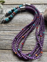 Load image into Gallery viewer, Sterling Silver Multi Strand Stone Purple Pearls Bead Necklace. 26 inch