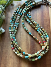 Load image into Gallery viewer, Sterling Silver Multi Strand Blue Green Turquoise Pearls Bead Necklace 22 Inch