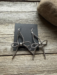 Sterling Silver Bow Pearls Dangle Bead Earrings 3 Inch