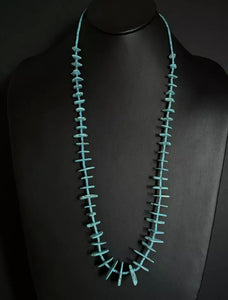 Vintage Native American Sterling Silver Blue Magnesite Bead Necklace 32 Inch
