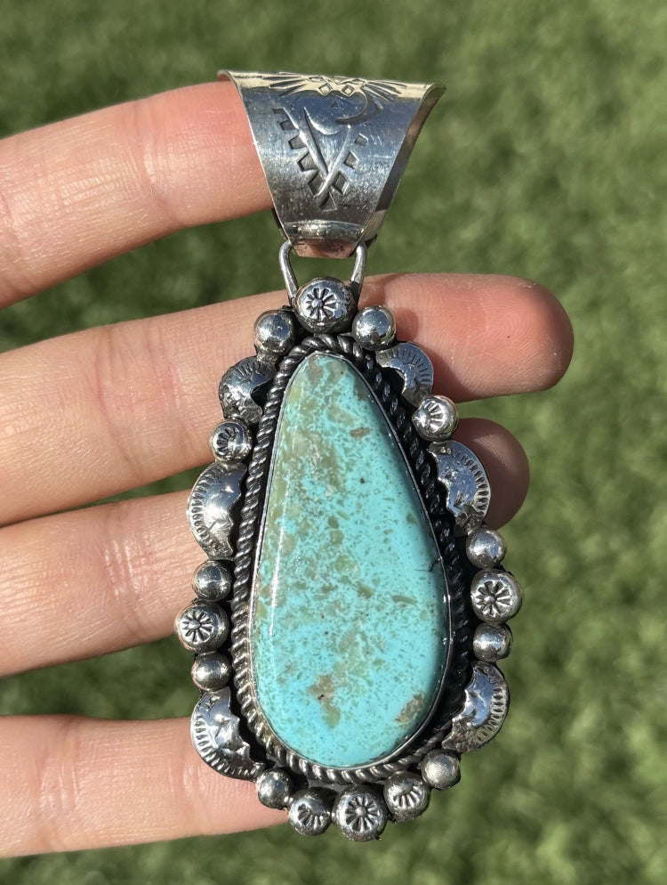 Navajo Native American Sterling Silver Turquoise Handmade Pendant R Yazzie Gift
