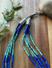 Load image into Gallery viewer, Sterling Silver Heishi Multi Strand Stone Lapis Turquoise Bead Necklace. 24 inch
