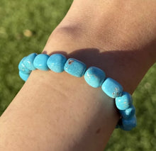 Load image into Gallery viewer, Blue Turquoise Nuggets 7 Inch Stretch Elastic Stretchy Bead Bracelet Gift