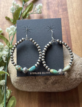 Load image into Gallery viewer, Sterling Silver Turquoise Nuggets Pearls Bead Loop Hoop Earrings.