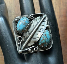 Load image into Gallery viewer, Vintage Old Pawn Navajo Sterling Silver Blue Turquoise Ring Size 7.5 Signed OC