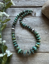 Load image into Gallery viewer, Sterling Silver Blue Green Graduated Turquoise Nuggets Bead Necklace 18 inch