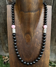 Load image into Gallery viewer, Mens Sterling Silver Black Onyx Pink Conch Kokopelli Bead Necklace 20 inch Gift