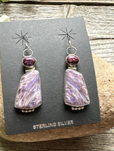Load image into Gallery viewer, Navajo 925 Sterling Silver Purple Spiny Oyster Charoite Handmade Earrings RS