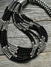 Load image into Gallery viewer, Sterling Silver Multi Strand Black Onyx Pink Conch Pearls Bead Necklace. 28 Inch