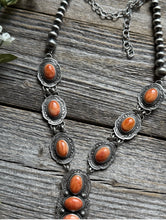 Load image into Gallery viewer, Navajo Sterling Silver Orange Spiny Oyster Chain Lariat Bead Necklace Etta E