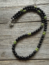 Load image into Gallery viewer, Sterling Silver Black Onyx Green Turquoise Bead Necklace. 18 Inch Gift