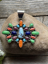 Load image into Gallery viewer, Navajo Sterling Silver Multi Stone Golden Hill Turquoise Spiny Oyster Pendant LY
