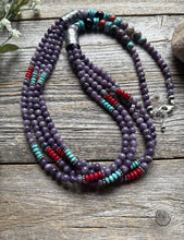 Load image into Gallery viewer, Sterling Silver Multi Strand Stone Purple Pearls Bead Necklace. 30 inch