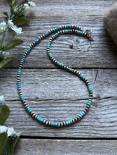Load image into Gallery viewer, Southwestern Sterling Silver Turquoise 4mm Pearls Bead Necklace. 18 Inch. Gift