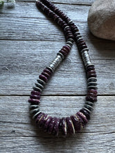 Load image into Gallery viewer, Sterling Silver Graduated Purple Spiny Oyster Bead Necklace 20 Inch