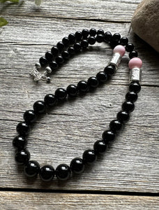 Mens Sterling Silver Black Onyx Pink Conch Kokopelli Bead Necklace 20 inch Gift