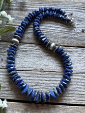 Load image into Gallery viewer, Sterling Silver Irregular Shape Lapis Bead Necklace. 18 inch