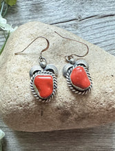 Load image into Gallery viewer, Navajo Native American Sterling Silver Red Coral Nuggets Earrings. Gift. 1.5”
