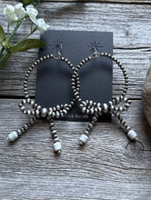 Load image into Gallery viewer, Sterling Silver Bow White Howlite Pearls Hoop Bead Earrings 3.5 Inch