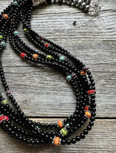 Load image into Gallery viewer, Sterling Silver Multi Strand Black Onyx Multi Stone Bead Necklace. 24 Inch