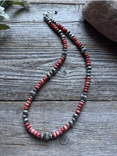 Load image into Gallery viewer, Southwestern Sterling Silver Red Spiny Oyster Pearls Bead Necklace 18 inch