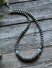 Load image into Gallery viewer, Golden Hill Turquoise Sterling Silver Nuggets Pearls Bead Necklace. 18 inch