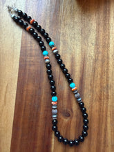 Load image into Gallery viewer, Men’s sterling silver black onyx turquoise necklace 18 inch