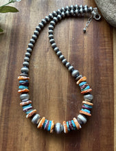 Load image into Gallery viewer, Sterling Silver Spiny Oyster Turquoise W Pearls Bead Necklace. 18 inch