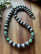 Load image into Gallery viewer, Sterling Silver Pearls Sonoran Gold Turquoise Nuggets Bead Necklace 24 inch
