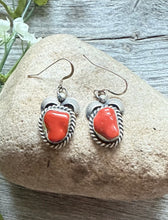 Load image into Gallery viewer, Navajo Native American Sterling Silver Red Coral Nuggets Earrings. Gift. 1.5”