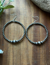 Load image into Gallery viewer, Southwestern Graduated Sterling Silver Pearls Bead Hoop Earrings. Gift. 3 Inch