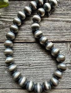 16mm 22 Inch 925 Sterling Silver Oxidized Pearls Bead Necklace Southwestern