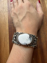 Load image into Gallery viewer, Navajo sterling silver white buffalo turquoise cuff bracelet