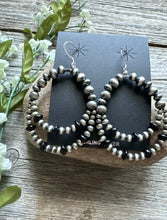 Load image into Gallery viewer, Southwestern Sterling Silver Black Onyx Pearls Double Loop Earrings 2.5 Inch