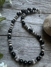 Load image into Gallery viewer, Southwestern Sterling Silver Black Onyx Bead Necklace. 18 Inch. Gift