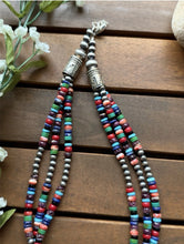 Load image into Gallery viewer, Sterling Silver Multi Strand Stone Pearls Bead Necklace. 18 inch