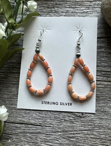 Southwestern 925 Sterling Silver Pink Coral Pearls Bead Earrings. 2 Inch