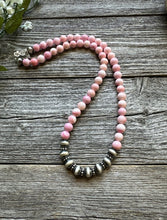 Load image into Gallery viewer, Sterling Silver 8mm Pink Conch Round Bead W Pearls Necklace. 18 inch