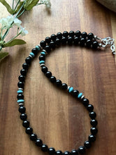 Load image into Gallery viewer, Sterling Silver Black Onyx Turquoise Bead Necklace. 18 Inch Gift