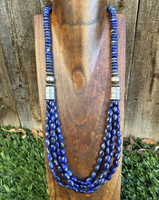 Load image into Gallery viewer, Sterling Silver Multi Strand Lapis W Pearls Bead Necklace. 28 inch