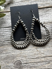 Load image into Gallery viewer, Southwestern Sterling Silver Pearls Double Loop Earrings 3 Inch