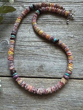Load image into Gallery viewer, Sterling Silver Multi Color Stone Shell Spiny Turquoise Bead Necklace 18 inch