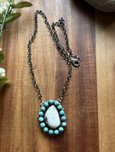 Load image into Gallery viewer, Navajo Sterling Silver White Buffalo Turquoise Cluster Chain Lariat Necklace CY
